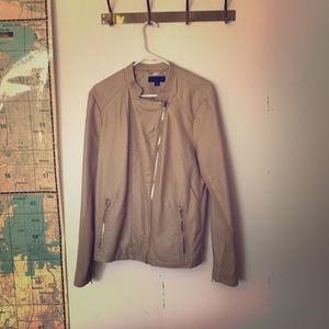 Tan photo leather jacket with stretchy inseam